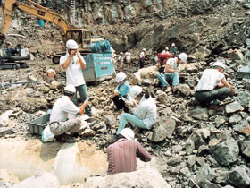 調査員による化石の確認作業
