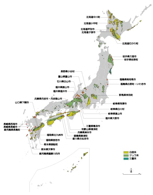 これまで確認されている日本の恐竜化石の産地