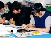 プレパラートに貼って磨いていきます。