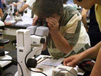 微化石と呼ばれる化石を観察しました。