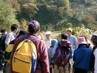 河原の岩石観察や化石採集を行う