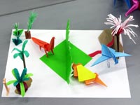 折り紙の恐竜ジオラマの完成です