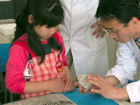 「ここにきれいな化石が見えてきたね」