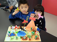 できたよ！折り紙の恐竜時代ジオラマ！