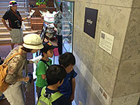 地下通路の石材にアンモナイトが。