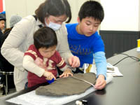 骨化石の縦と横を計測するなどして調べます。