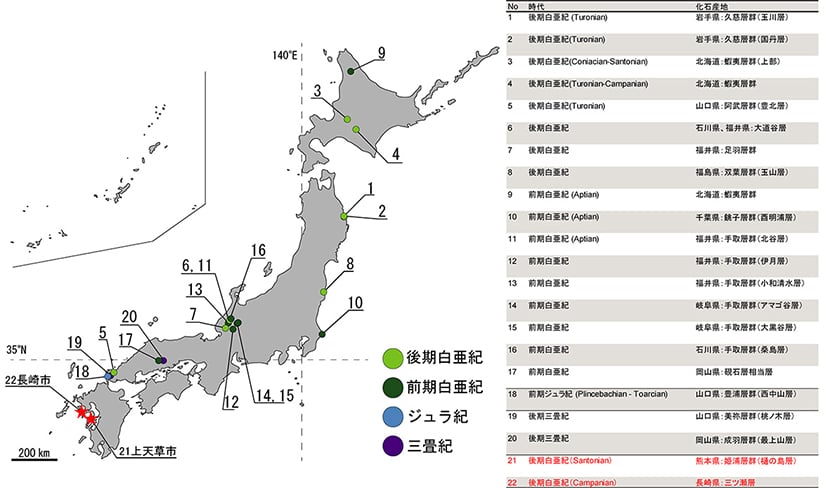 図5 日本国内の中生代昆虫化石産地