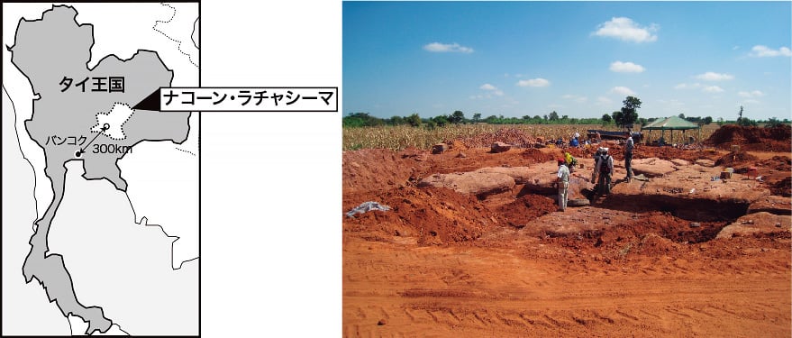 図1. サファン・ヒン村の恐竜化石発掘現場